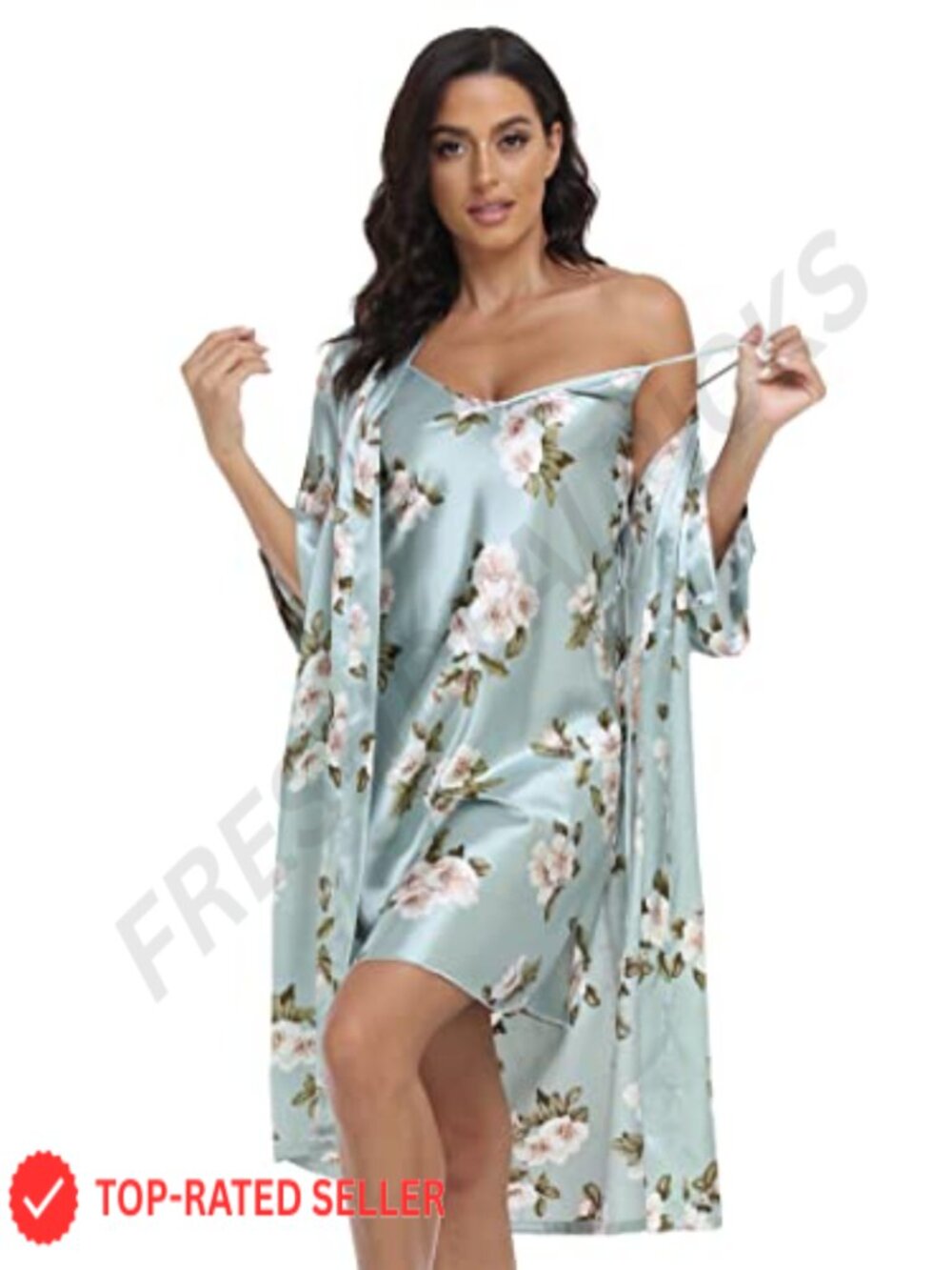 Satin Robe & Nightgown Set - 2 Piece Sleepwear